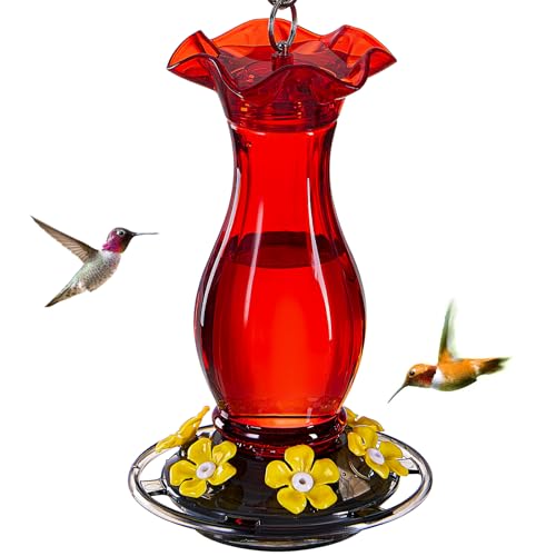 Jealoeur Hummingbird Feeder for Outdoors Hanging 18 OZ Humming Birds Feeders with 6 Bee Guard Feeding Ports Builtin Ant Moat Easy to Clean Durable Outdoor Garden Decor Red 1 PackC - Image 1