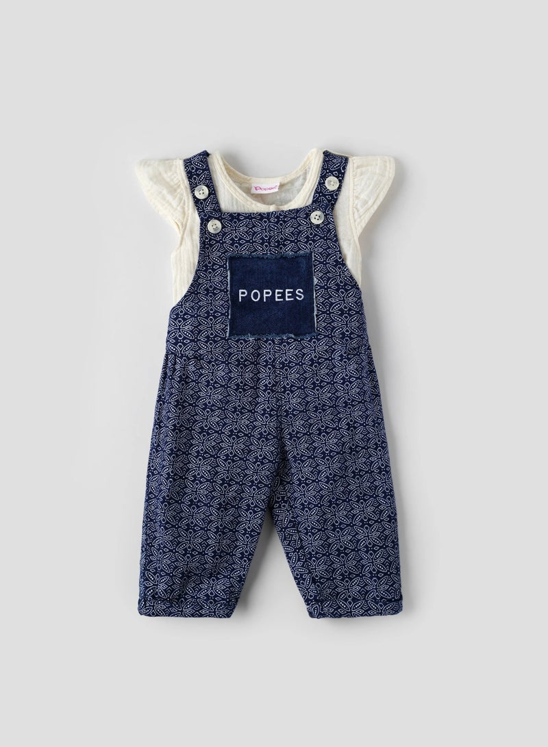POPEES Short Sleeve, Front Open Dungaree Set (3–36 months) for Girls - Image 1