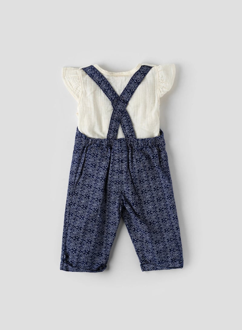 POPEES Short Sleeve, Front Open Dungaree Set (3–36 months) for Girls - Image 2