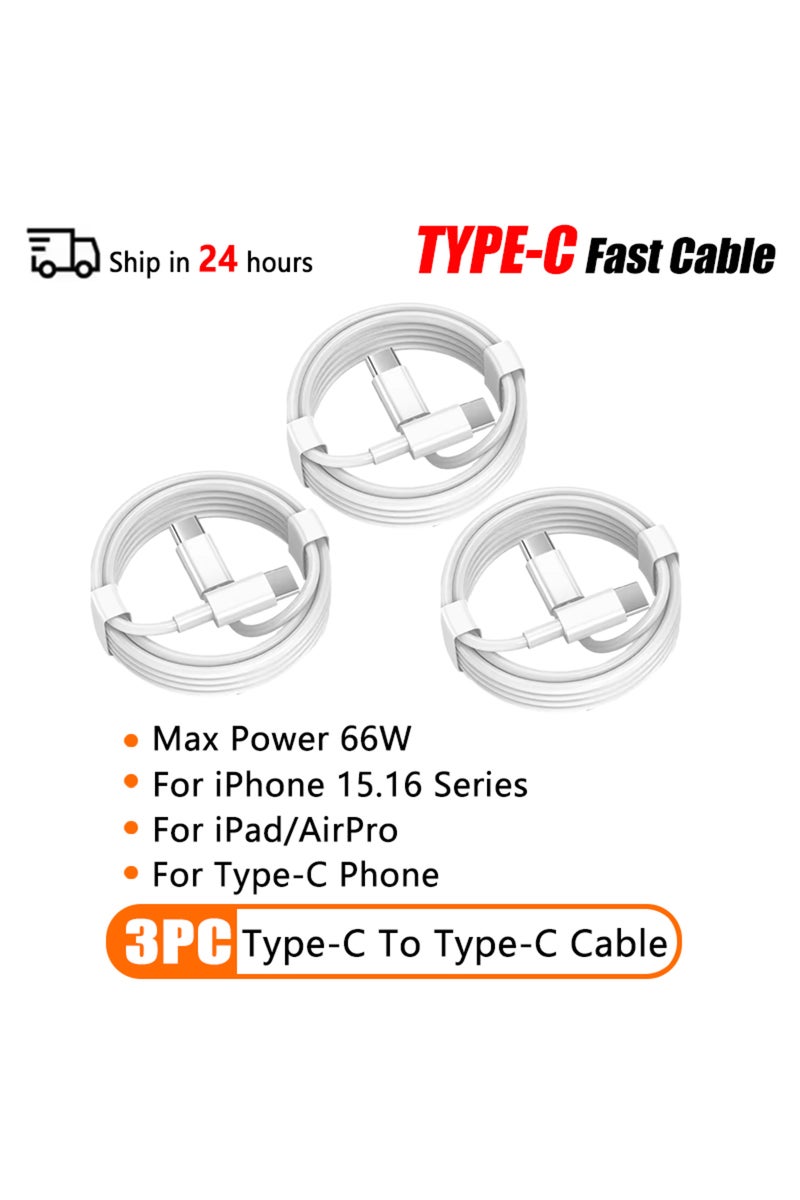 1m TypeC-66W-Cable-3PC 66W Type C PD 30W USB Cable For iPhone 16 15 14 13 11 Pro Max 12 Mini 7 8 Pl
