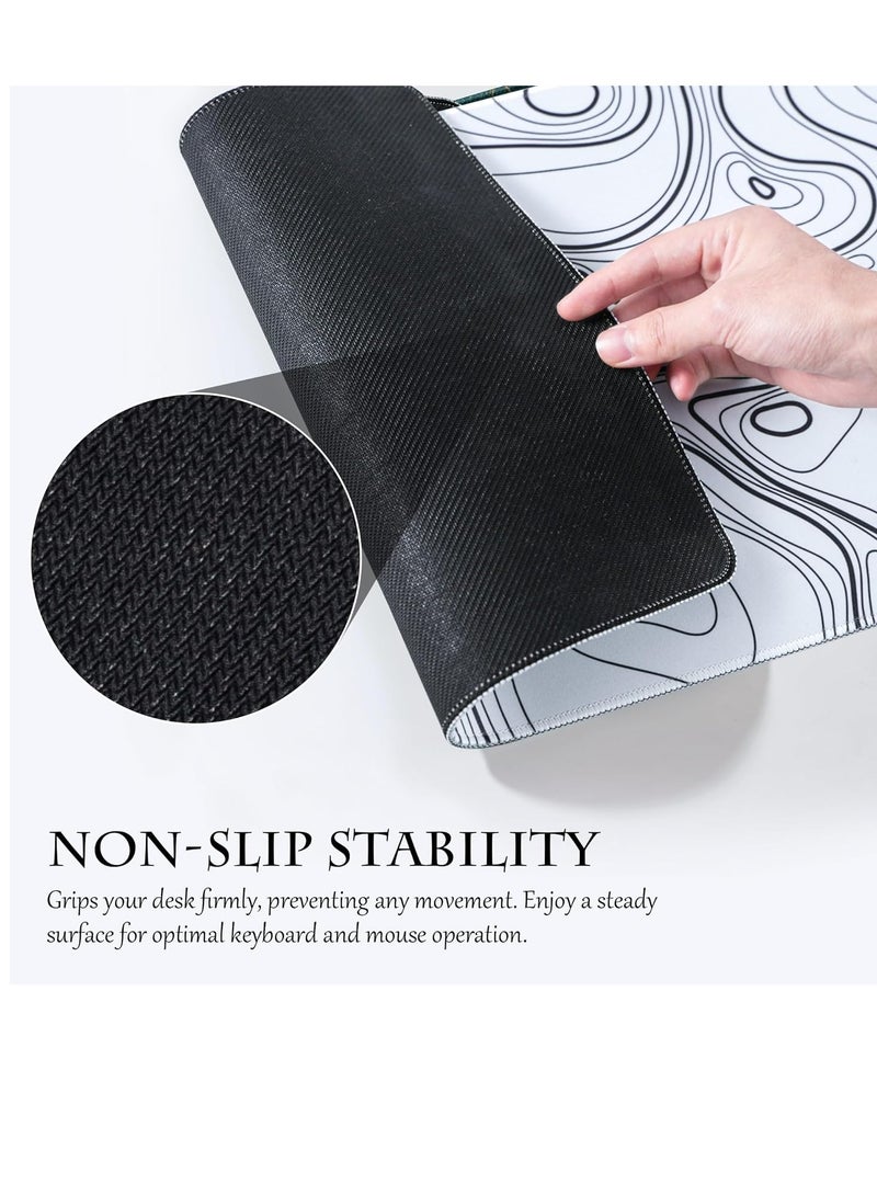 Topographic Lines Gaming Mouse Pad for Keyboard & Mouse (80 X 30 cm ) - Desk Mat Mousepad L Extended Size - Anti Slip Rubber Base - Stitched Edges - Waterproof - Speed Edition | White - Image 3
