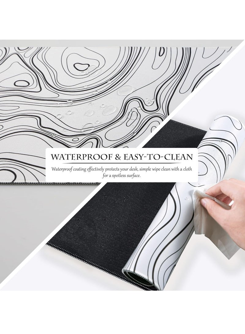 Topographic Lines Gaming Mouse Pad for Keyboard & Mouse (80 X 30 cm ) - Desk Mat Mousepad L Extended Size - Anti Slip Rubber Base - Stitched Edges - Waterproof - Speed Edition | White - Image 4
