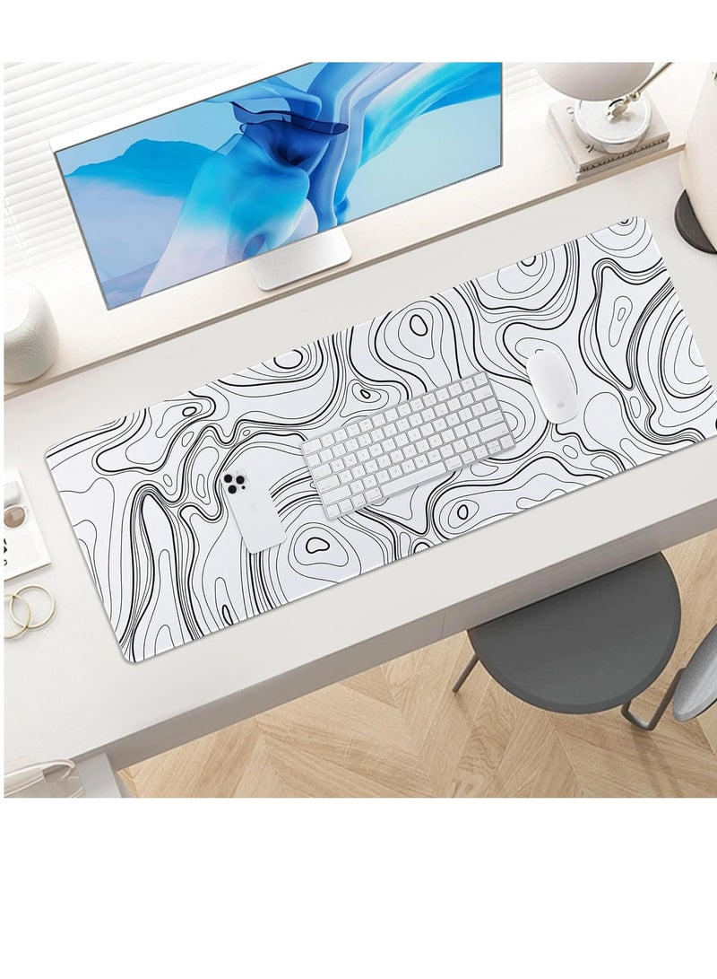 Topographic Lines Gaming Mouse Pad for Keyboard & Mouse (80 X 30 cm ) - Desk Mat Mousepad L Extended Size - Anti Slip Rubber Base - Stitched Edges - Waterproof - Speed Edition | White - Image 5