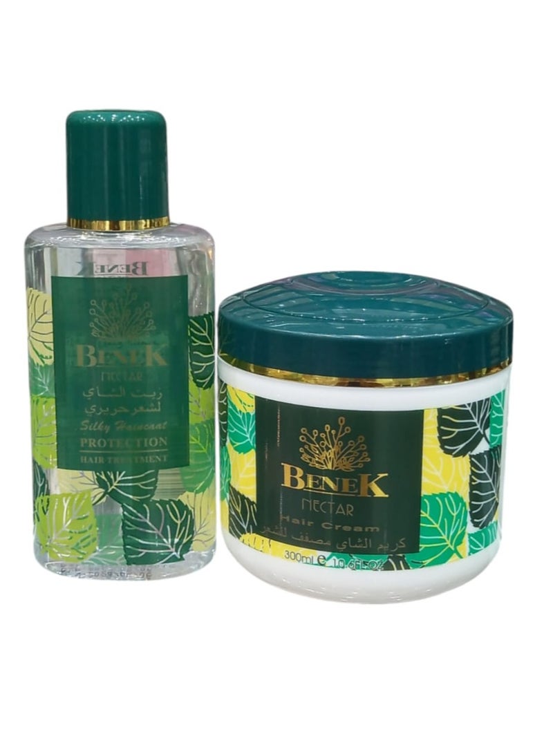 BENEK Tea Oil for Silky Hair 120 ml with Tea Cream Hair Stylist 300ml - Image 1