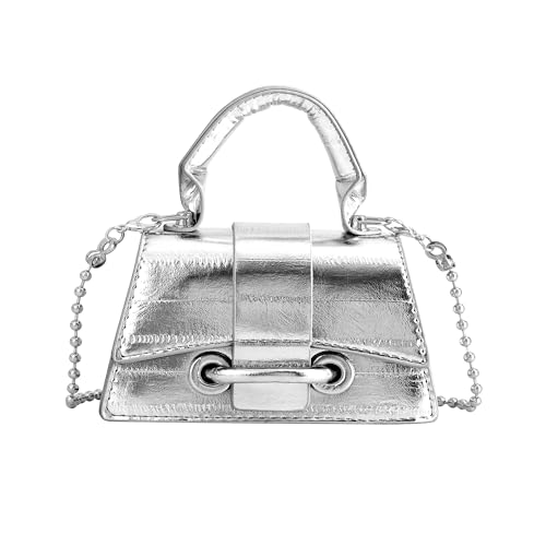 Ayliss Micro Mini Crossbody Handbag Women's Purse Clutch Cute Mini Trendy Bag Top Handle PU Leather Shoulder Bag (Silver) - Image 1