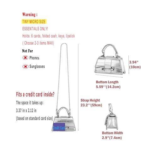 Ayliss Micro Mini Crossbody Handbag Women's Purse Clutch Cute Mini Trendy Bag Top Handle PU Leather Shoulder Bag (Silver) - Image 2
