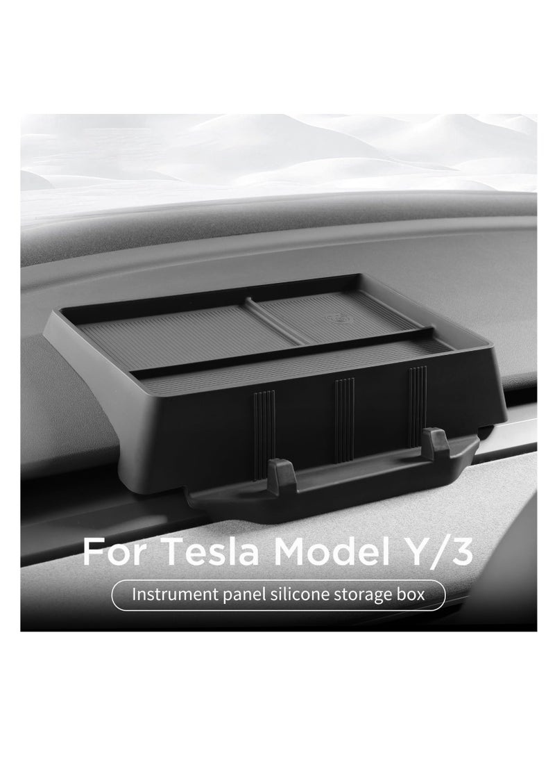 SYOSI Front Phone Holder Sunglasses Tissue Storage Box, for tesla Model Y 2021-2024, Model 3 2021-2022, Not for Highland 2023, Silicone Tray Black, for Tidy Collection of Documents  - Image 4