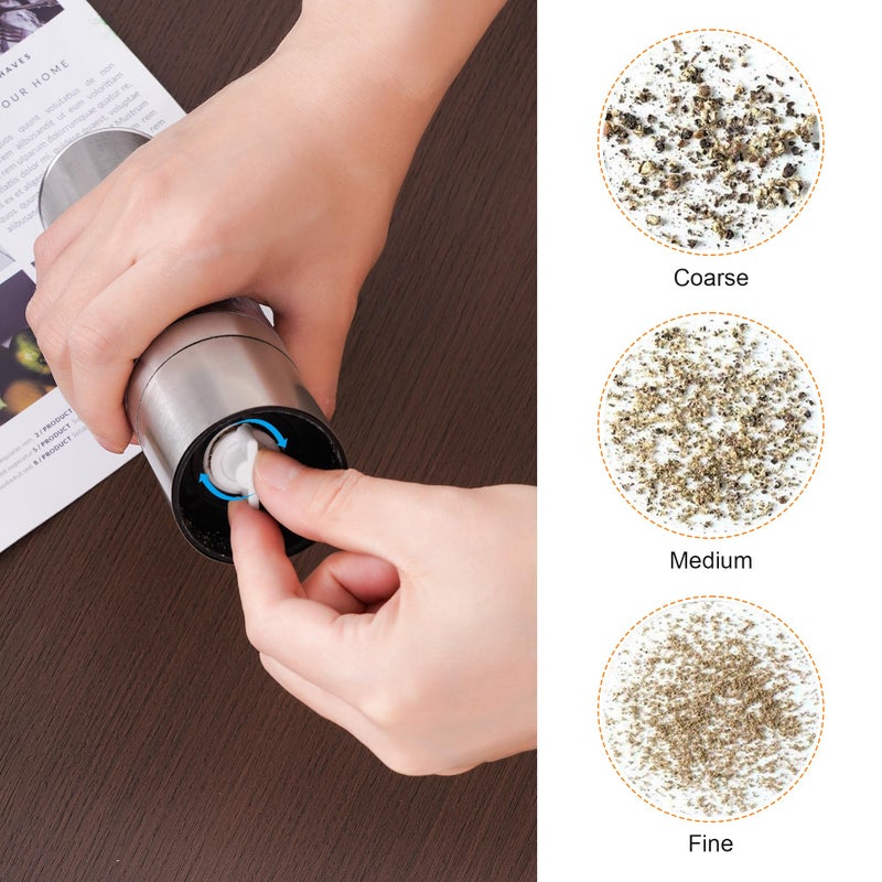 Miayon 2 in 1 Salt and Pepper Grinder Stainless Steel Manual Pepper Mill Adjustable Coarseness Ceramic Spice Grinder Dual Refillable Salt Pepper Mill Shaker for Camping Travel Outdoor Home BBQ - Image 3