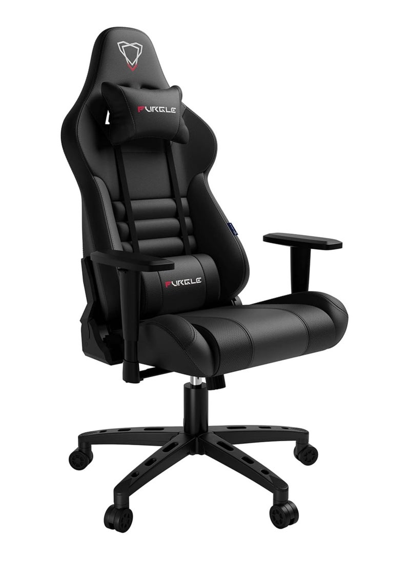 Forged High Back Racing Style Gaming Chair with Adjustable Armrests Comfortable PU Leather Video Gaming Chairs Headrest and Lumbar Support - Global Furniture. (Black)  - Image 1