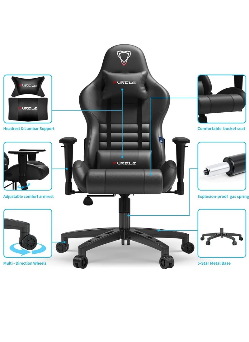 Forged - High Back Racing Style Gaming Chair with Adjustable Armrests Comfortable PU Leather Video Gaming Chairs Headrest and Lumbar Support - Global Furniture. (Black) - Image 1