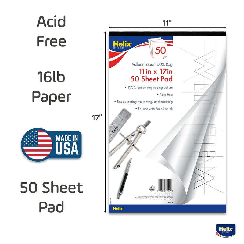 Maped Helix - 100% Rag Vellum Paper Pad - 11 Inch x 17 Inch - 50 Sheet Pad - Acid-Free - Drafting, Art, Sketching and Tracing - Image 4