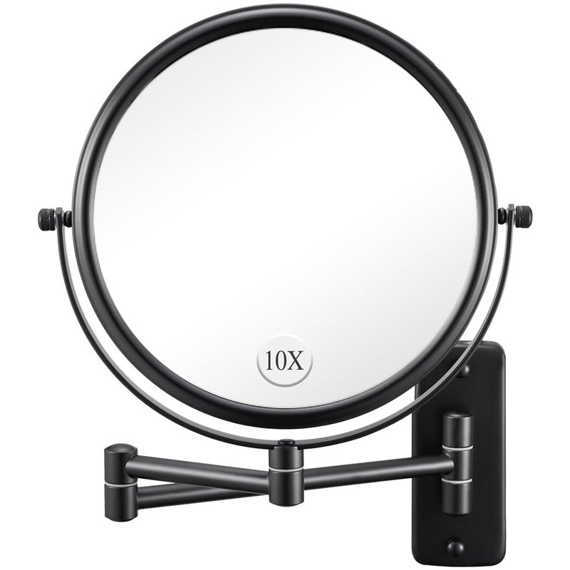 DECLUTTR Wall Mounted Makeup Mirror - 1X/10X Magnifying Mirror For Wall  8 Inch Double Sided 360 Swivel Extendable Bathroom Mirror For Shaving  Black - Image 1