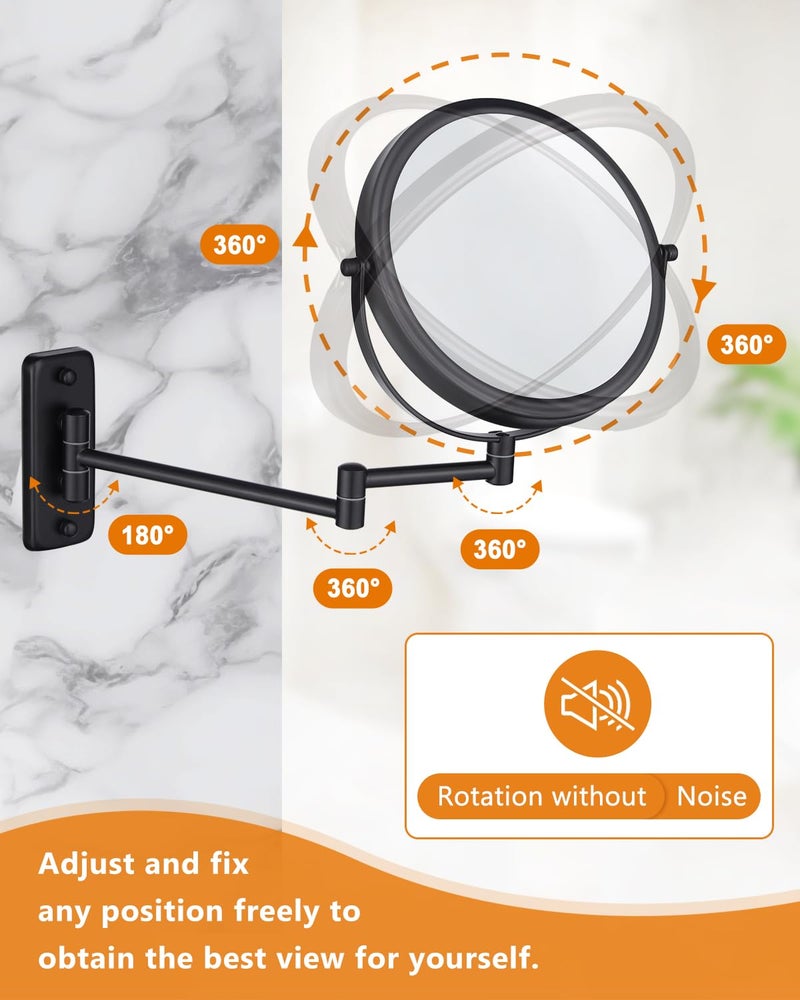 DECLUTTR Wall Mounted Makeup Mirror - 1X/10X Magnifying Mirror For Wall  8 Inch Double Sided 360 Swivel Extendable Bathroom Mirror For Shaving  Black - Image 3