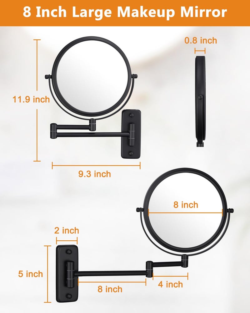 DECLUTTR Wall Mounted Makeup Mirror - 1X/10X Magnifying Mirror For Wall  8 Inch Double Sided 360 Swivel Extendable Bathroom Mirror For Shaving  Black - Image 4