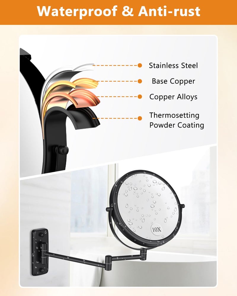 DECLUTTR Wall Mounted Makeup Mirror - 1X/10X Magnifying Mirror For Wall  8 Inch Double Sided 360 Swivel Extendable Bathroom Mirror For Shaving  Black - Image 5