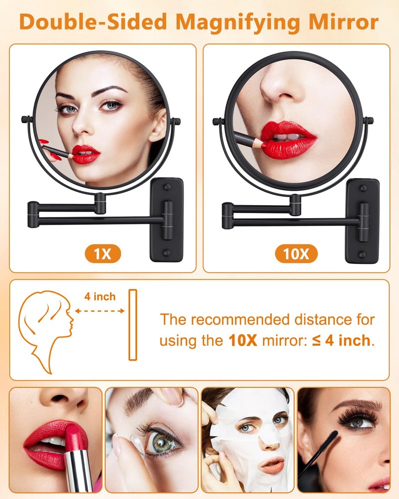 DECLUTTR Wall Mounted Makeup Mirror - 1X/10X Magnifying Mirror For Wall  8 Inch Double Sided 360 Swivel Extendable Bathroom Mirror For Shaving  Black - Image 2