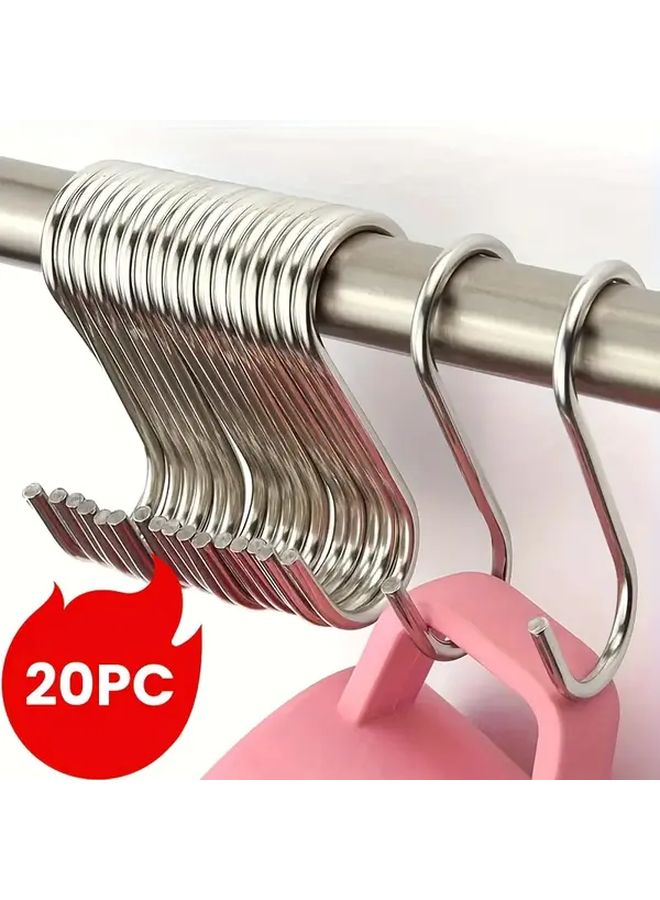 20pcs Heavy Duty Silvery S Hooks Non Slip Rustproof Multipurpose Wall Mount Organizer - Image 1