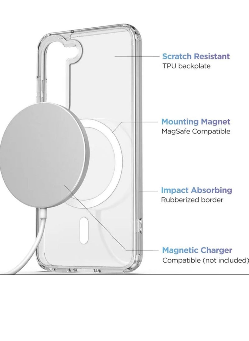 Transparent case with MacSave wireless charging that protects the device from all sides for Galaxy S23 Plus