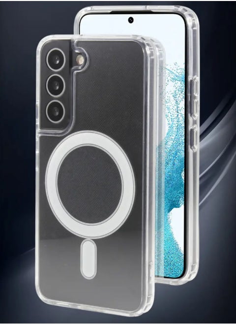 Transparent case with MacSave wireless charging that protects the device from all sides for Galaxy S23 Plus