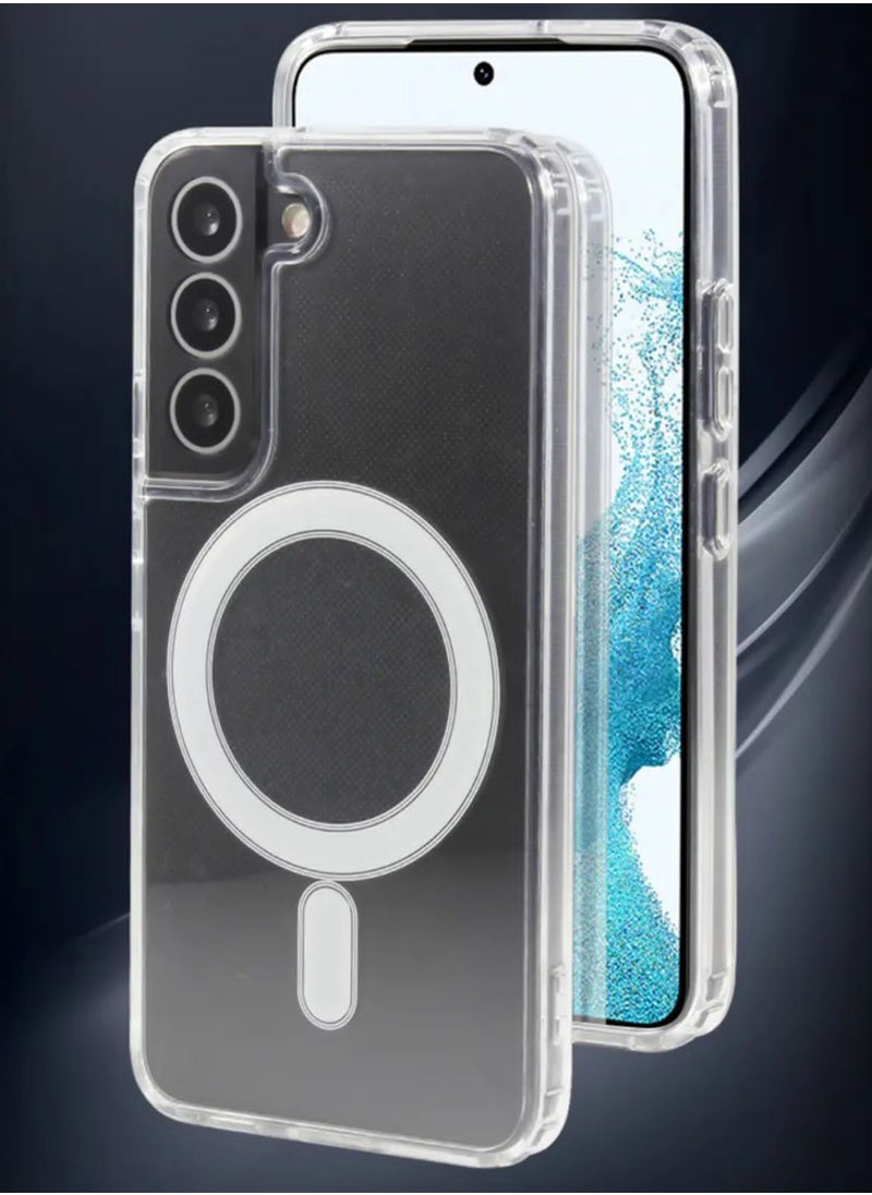 Transparent case with MacSave wireless charging that protects the device from all sides for Galaxy S23 Plus