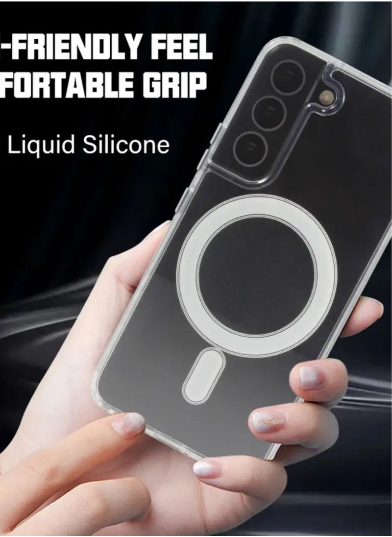 Transparent case with MacSave wireless charging that protects the device from all sides for Galaxy S23 Plus