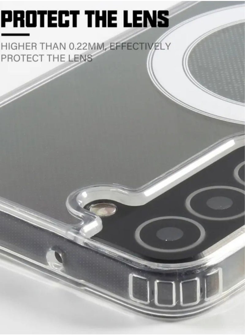 Transparent case with MacSave wireless charging that protects the device from all sides for Galaxy S23 Plus