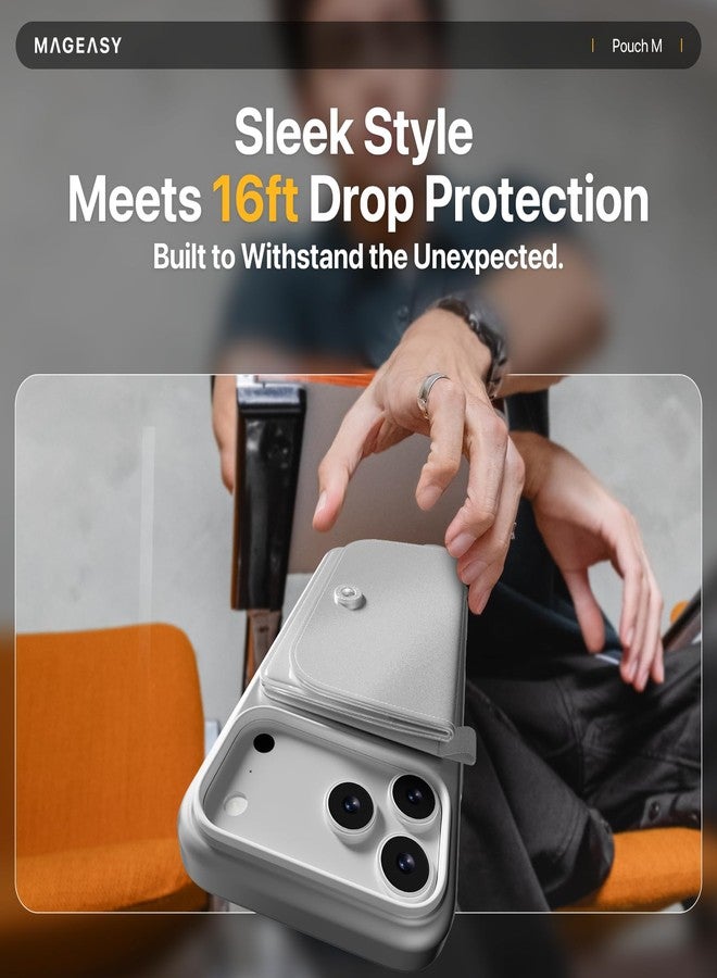 MAGEASY Designed for iPhone 17 Pro, Wallet Case with Lanyard, Detachable Coin Purse and Card Slot, Compatible with MagSafe, Leather Neck Strap, 16ft Drop Protection | Pouch M - Image 5