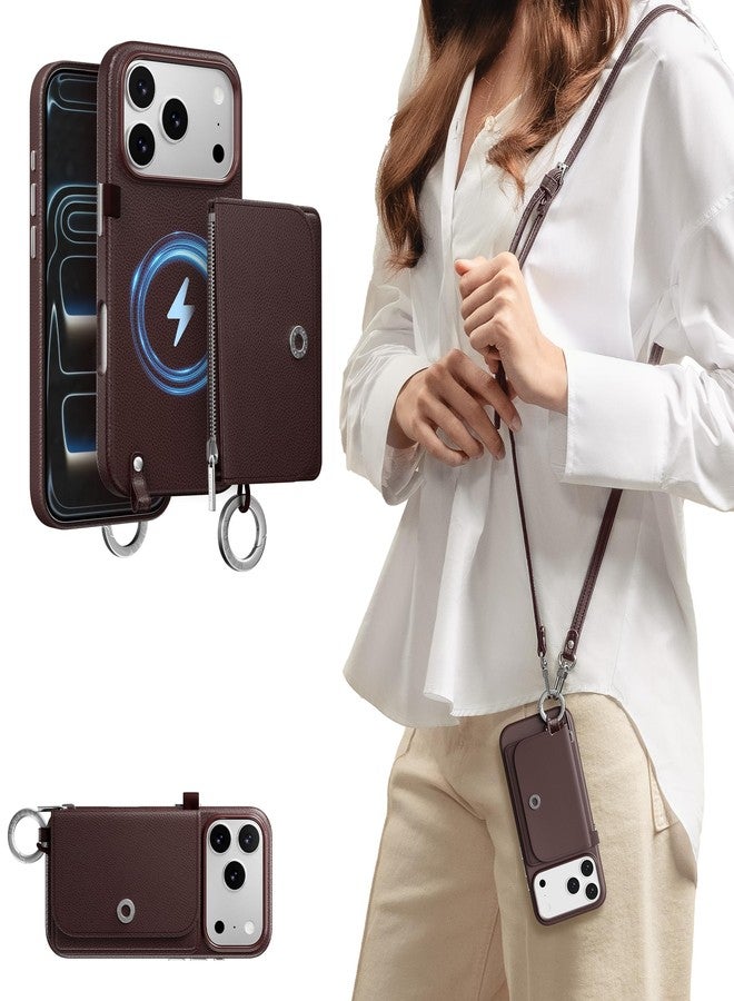 MAGEASY Designed for iPhone 17 Pro, Wallet Case with Lanyard, Detachable Coin Purse and Card Slot, Compatible with MagSafe, Leather Neck Strap, 16ft Drop Protection | Pouch M - Image 1