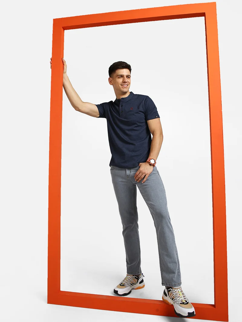 Urbano Fashion  Urbano Fashion Men's Light Grey Regular Fit Washed Jeans Stretchable  | Best Price UAE