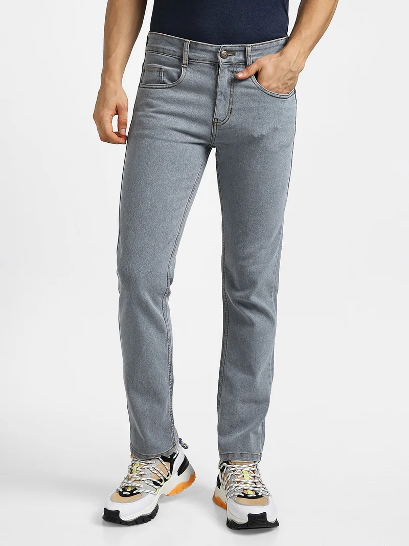 Urbano Fashion Men's Light Grey Regular Fit Washed Jeans Stretchable