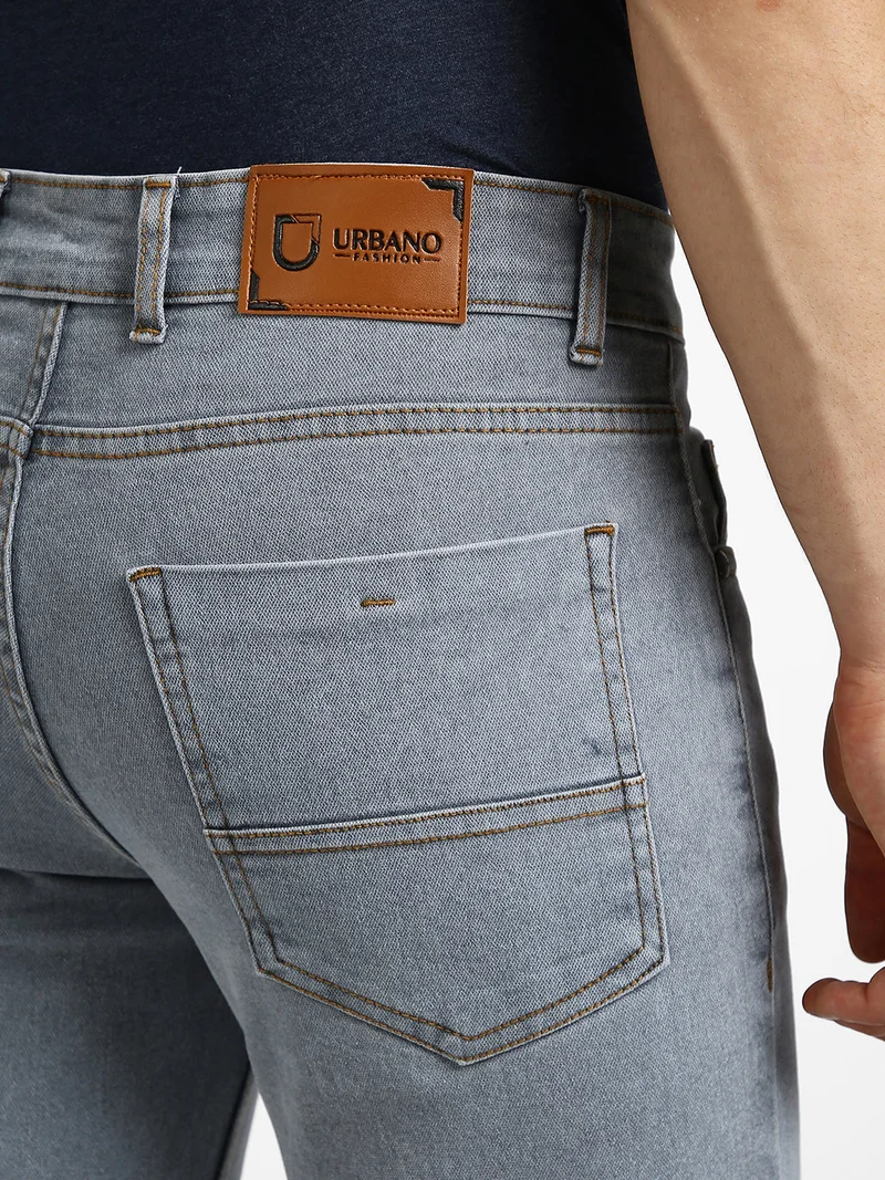 Urbano Fashion  Urbano Fashion Men's Light Grey Regular Fit Washed Jeans Stretchable  | Best Price UAE