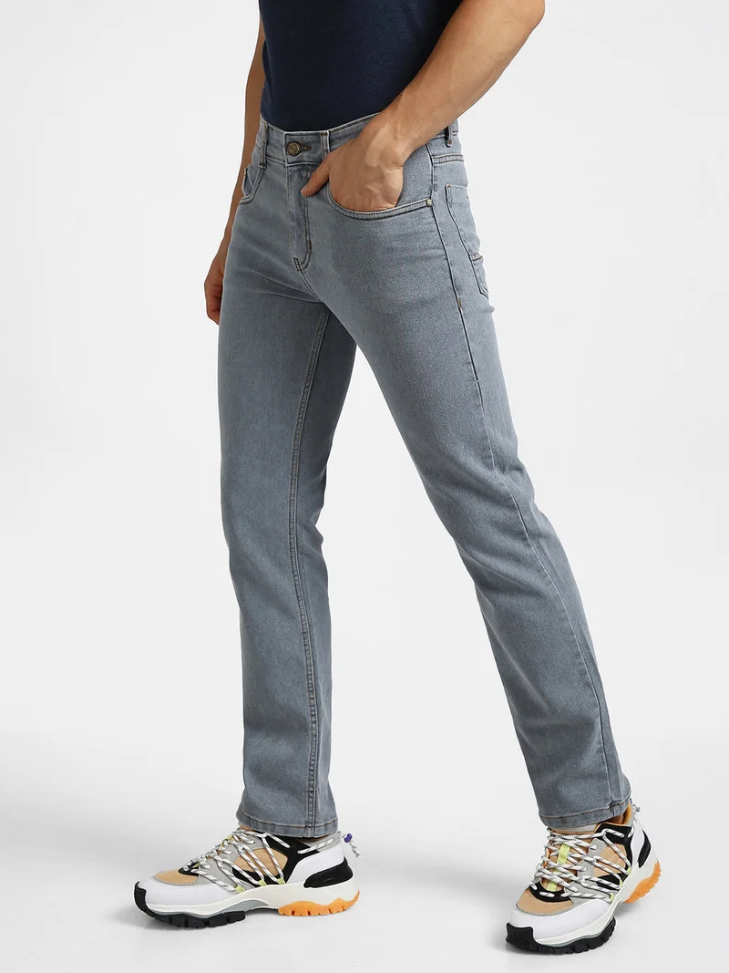 Urbano Fashion  Urbano Fashion Men's Light Grey Regular Fit Washed Jeans Stretchable  | Best Price UAE