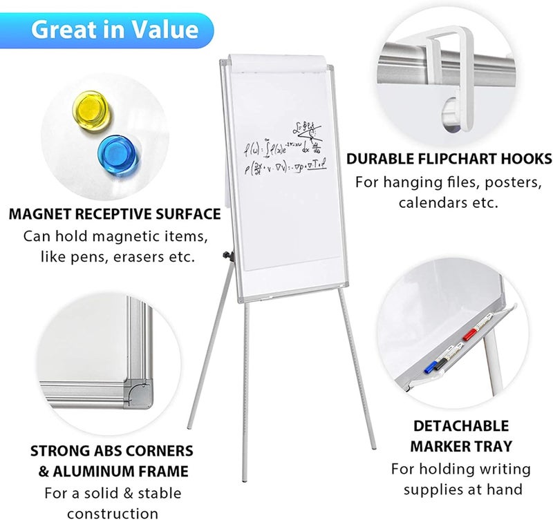 maxtek Easel Whiteboard - Magnetic Portable Dry Erase 36 x 24 Tripod Height Adjustable, 3' x 2' Flipchart Easel Stand White Board for Office or Teaching at Home & Classroom (36x24 White) - Image 4