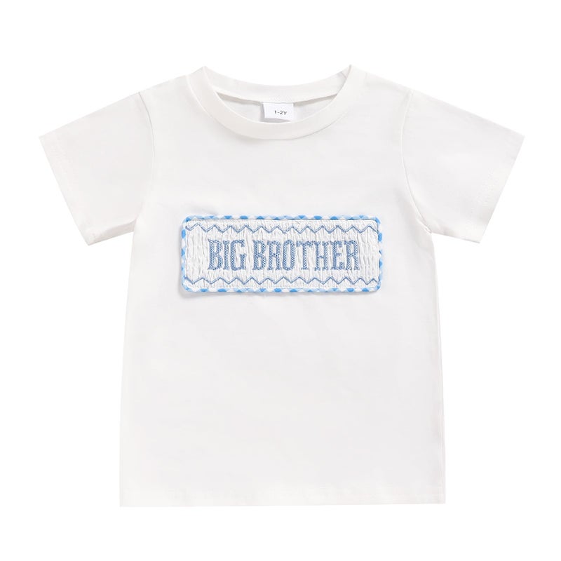 TITKKOP Baby Boy Clothes Big Brother T Shirt Toddler Boy Summer Cotton Short Sleeve Tops Baby Boy Outfits (White #2, 1-2T) - Image 1