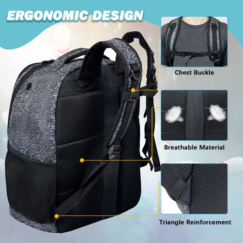 WOLT Bowling Ball Bag,2 Ball Bowling Backpack with Protective Foam Padded & Shoe Compartment Fits Up to Mens Size 16 - Image 5