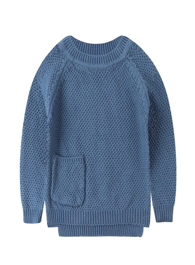 Peecabe Toddler Baby Girl Boy Cable Knit Sweater Cotton Infant Pullover Crewneck Long Sleeve Sweatshirt Fall Winter (Haze Blue, 2T) - Image 1