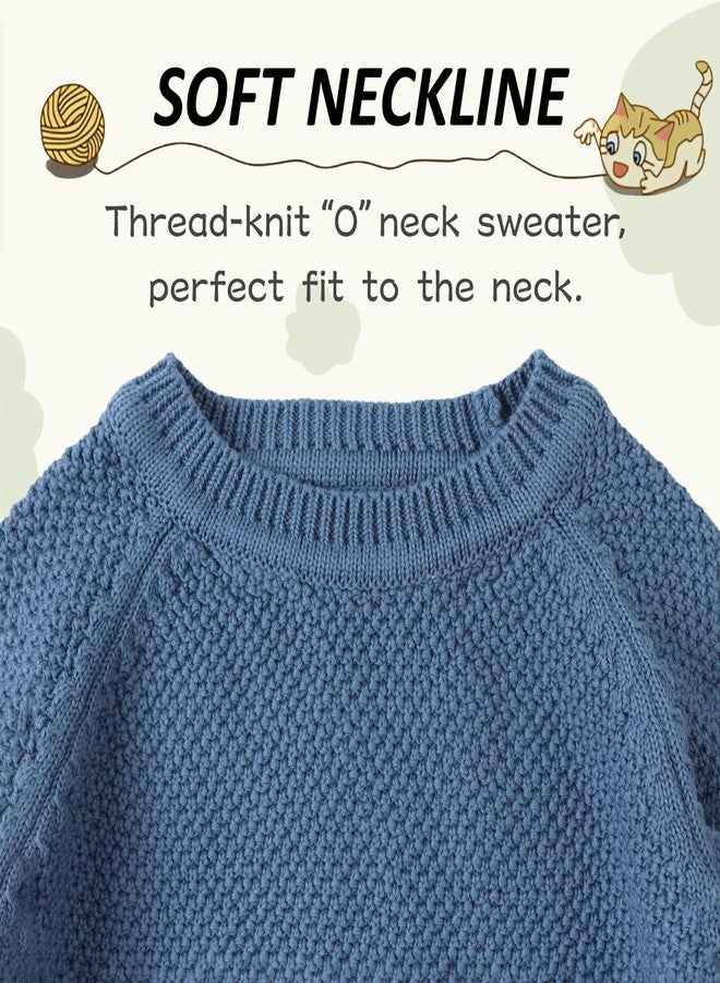 Peecabe Toddler Baby Girl Boy Cable Knit Sweater Cotton Infant Pullover Crewneck Long Sleeve Sweatshirt Fall Winter (Haze Blue, 2T) - Image 3