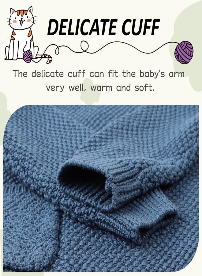 Peecabe Toddler Baby Girl Boy Cable Knit Sweater Cotton Infant Pullover Crewneck Long Sleeve Sweatshirt Fall Winter (Haze Blue, 2T) - Image 4