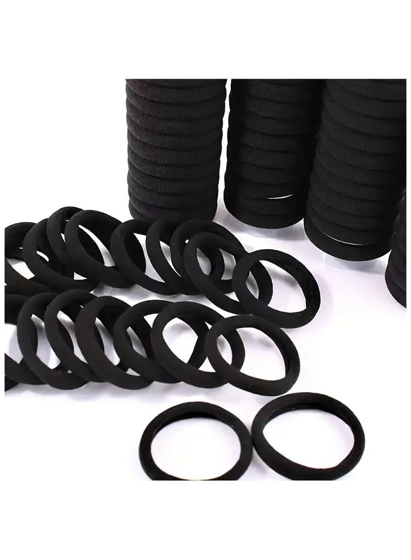 100PCS Hair Ties Black Large Stretch No Damage Ponytail Cotton Seamless Hair Ties Elastic for Women Thick Heavy Curly Hair - Image 3