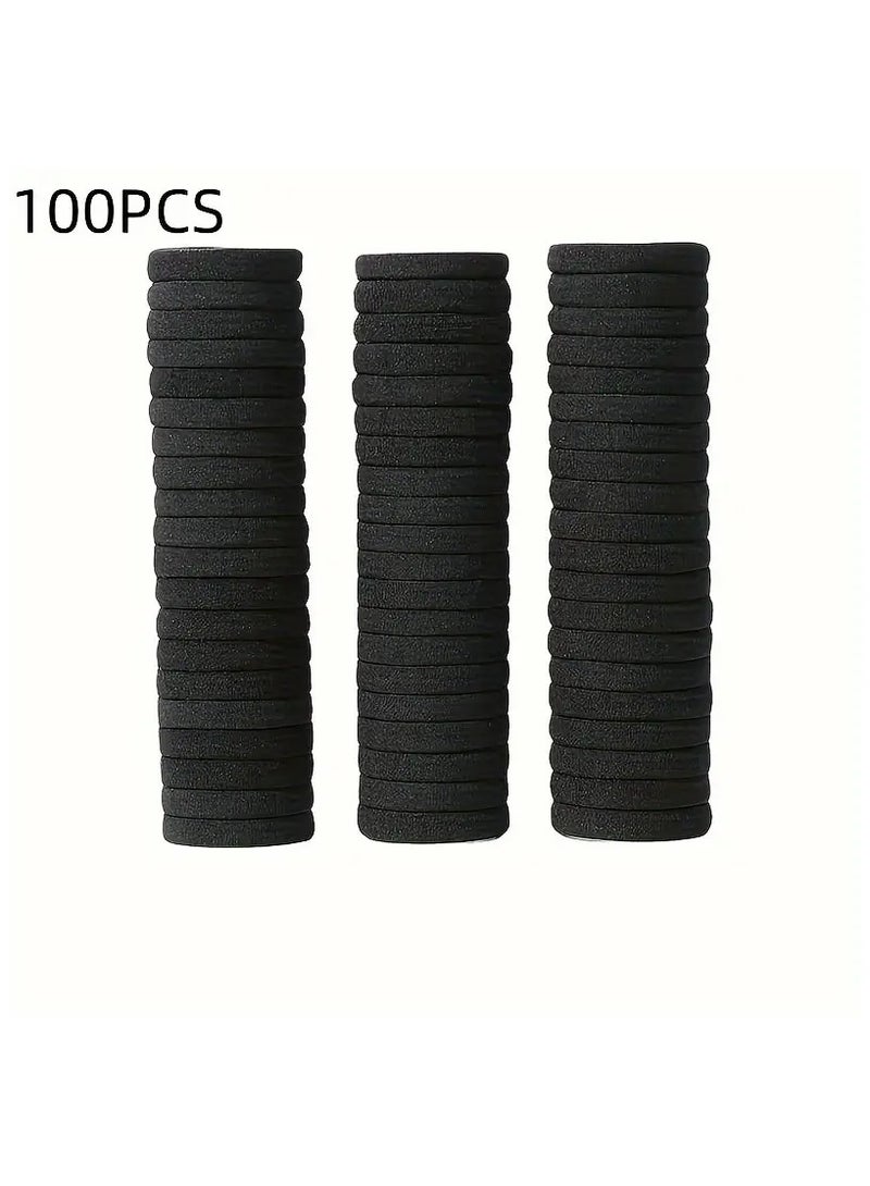 100PCS Hair Ties Black Large Stretch No Damage Ponytail Cotton Seamless Hair Ties Elastic for Women Thick Heavy Curly Hair - Image 2