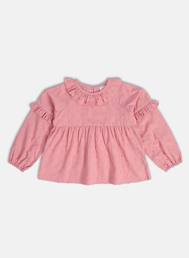 MINIKLUB Girls Ruffled Dobby Cotton Top - Image 1