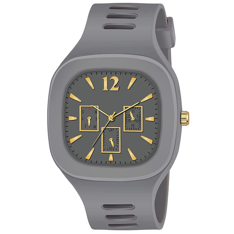 CERO Square Watch Multicolor Dial Analog Silicon Strap Stylish Designer Analog Watch for Men's and Boy's (Grey) - Image 5