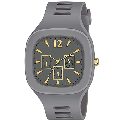 CERO Square Watch Multicolor Dial Analog Silicon Strap Stylish Designer Analog Watch for Men's and Boy's (Grey) - Image 1