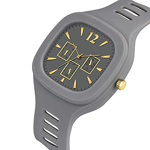 CERO Square Watch Multicolor Dial Analog Silicon Strap Stylish Designer Analog Watch for Men's and Boy's (Grey) - Image 2