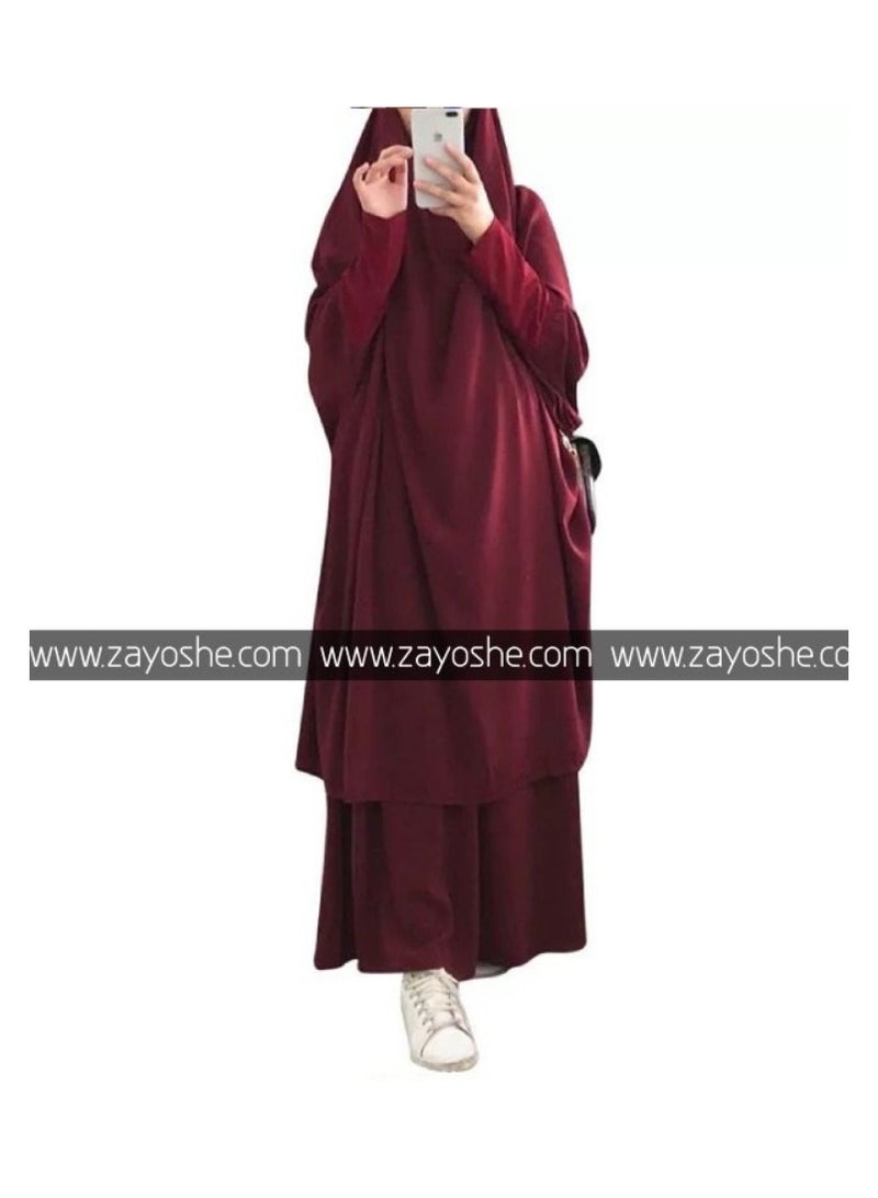 ZAYOSHE 2 Piece Jilbab – Khimar With Skirt-maroon  - Image 1