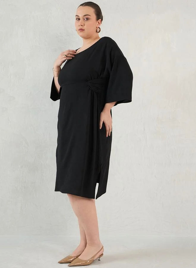 Femmella  Femmella Plus Size Black Knot Detail Knee Length Dress for Women | Best Price UAE