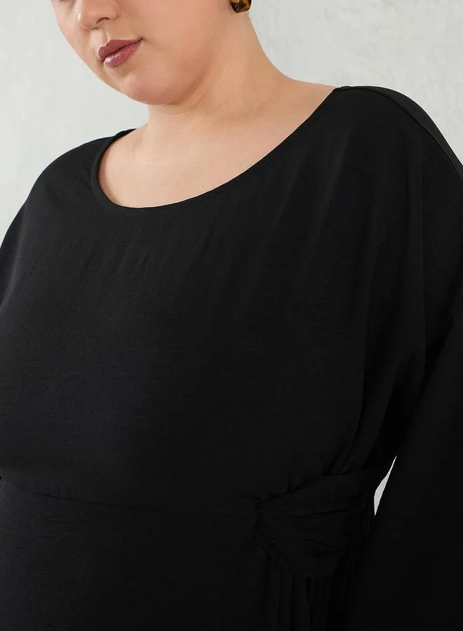 Femmella  Femmella Plus Size Black Knot Detail Knee Length Dress for Women | Best Price UAE