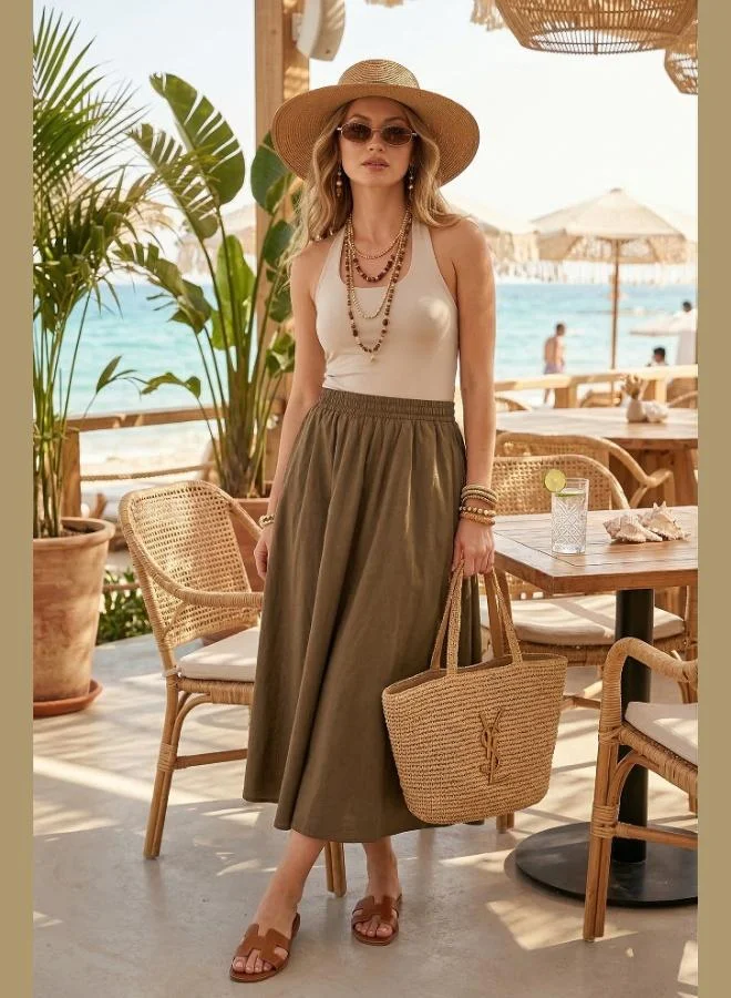 ليلا Lela Modest Cotton Relaxed Fit Elastic Waist Hijab Midi Skirt Women's SKIRT 668YE4449