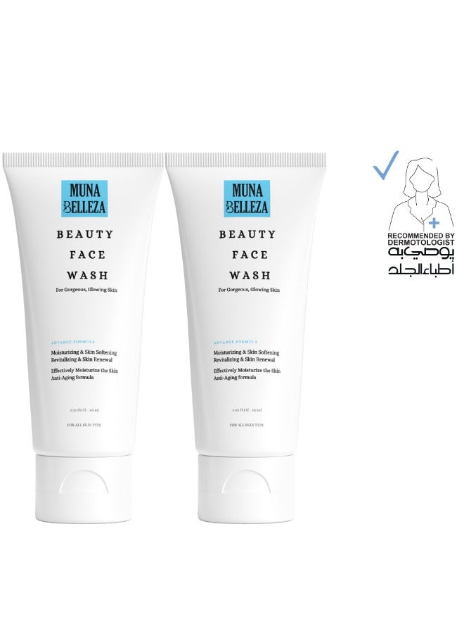 Muna Belleza Hydrating Cleanser – Moisturizing & Anti-Aging Face Wash for Men and Women, 60 ml (Pack of 2)  - Image 1