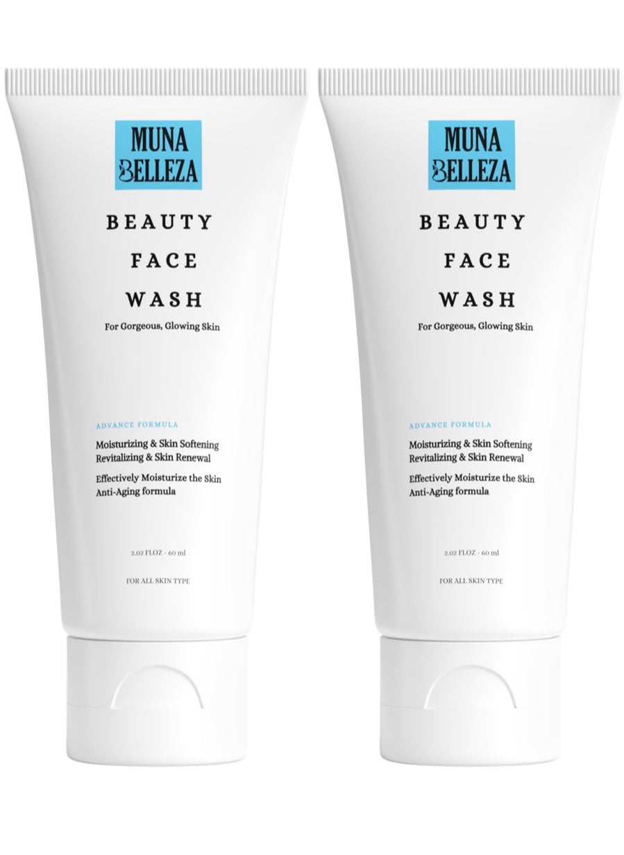 Muna Belleza Hydrating Cleanser – Moisturizing & Anti-Aging Face Wash for Men and Women, 60 ml (Pack of 2) 